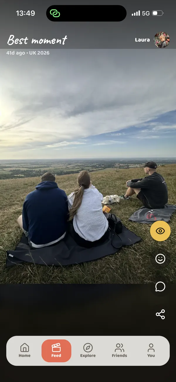 The SideQuest feed on a phone: a friend's claimed square, full screen